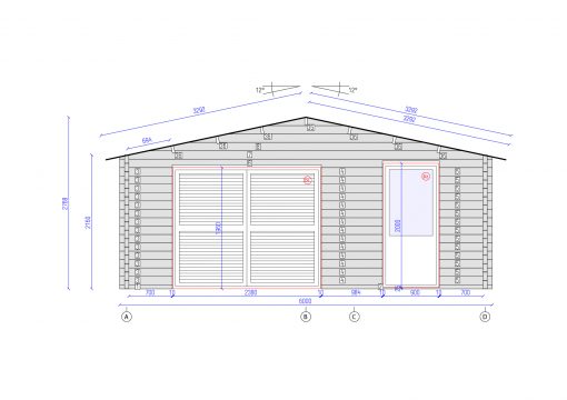 Medinis garažas 36m² (6mx6m), 68 mm