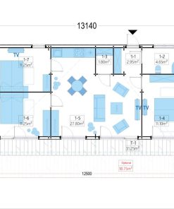 Medinis vasarnamis su apvalkalu KAYA 3 (44 mm + apkalimas), 70 m²