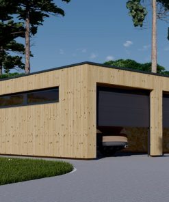 Garažas su plokščiu stogu SILVIA DUO F (34 mm + medinė apdaila), 6×6 m, 36 m²