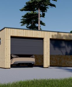 Garažas su plokščiu stogu SILVIA DUO F (34 mm + medinė apdaila), 6×6 m, 36 m²